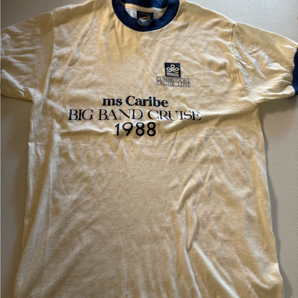 Vintage 1988 Commodore Cruise Line T-Shirt MS Caribe Big Band Cruise Ringer Tee